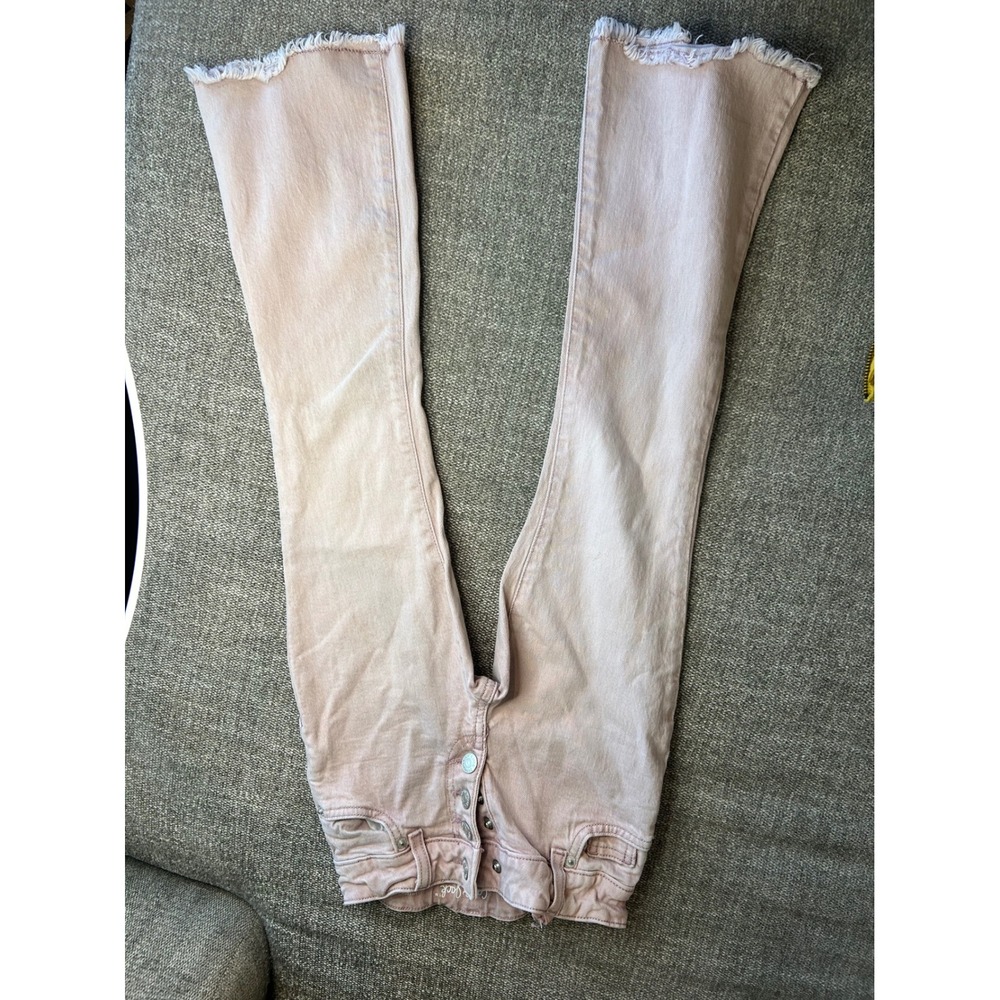 Cat & Jack Girls Pink Denim Jeans Frayed Hem Flare Leg Kids Size 6